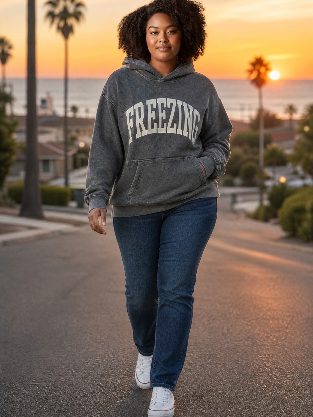Freezing Graphic Hoodie - Charcoal Gray Women's Pullover Hoodie